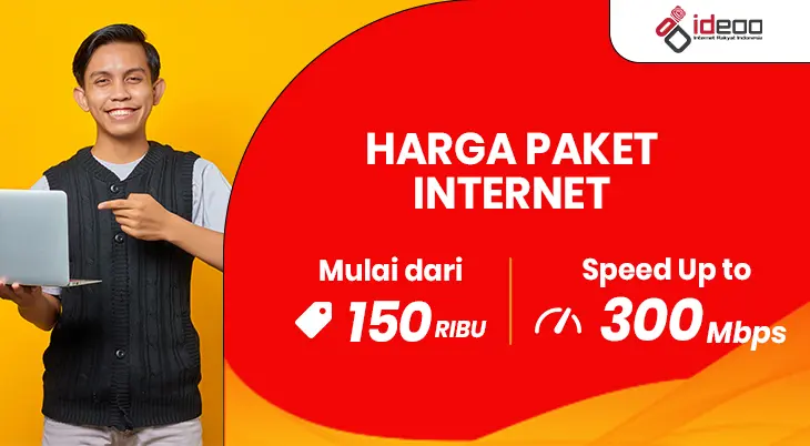 Ilustrasi keluarga sedang menggunakan internet rumah dengan perangkat laptop, tablet, dan smartphone, menggambarkan kenyamanan berinternet dengan harga paket internet terjangkau.