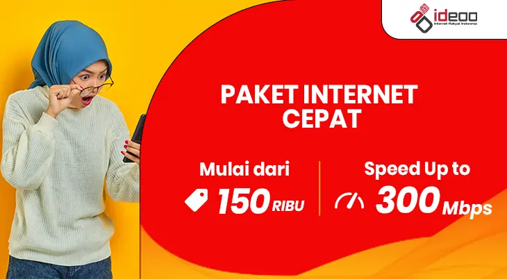 Ilustrasi perempuan kaget menikmati koneksi internet cepat dan stabil di rumah