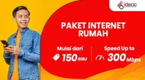 Keluarga bahagia menikmati internet rumah stabil IDEOO untuk belajar, bekerja, dan hiburan di rumah.