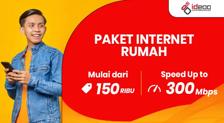 Keluarga bahagia menikmati internet rumah stabil IDEOO untuk belajar, bekerja, dan hiburan di rumah.