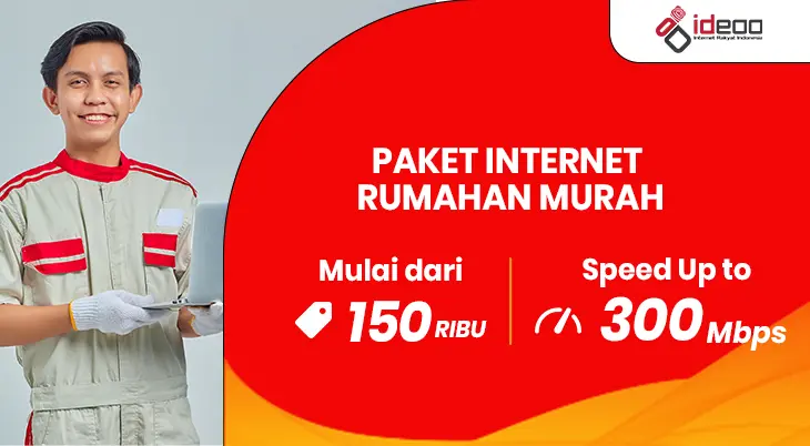 laki laki menikmati paket internet rumahan murah dengan WiFi cepat dan stabil