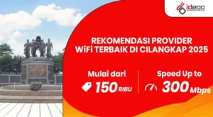 Ilustrasi visual paket internet rumah terbaik di Cilangkap tahun 2025 dari provider Ideoo, menampilkan simbol WiFi dan elemen digital modern.