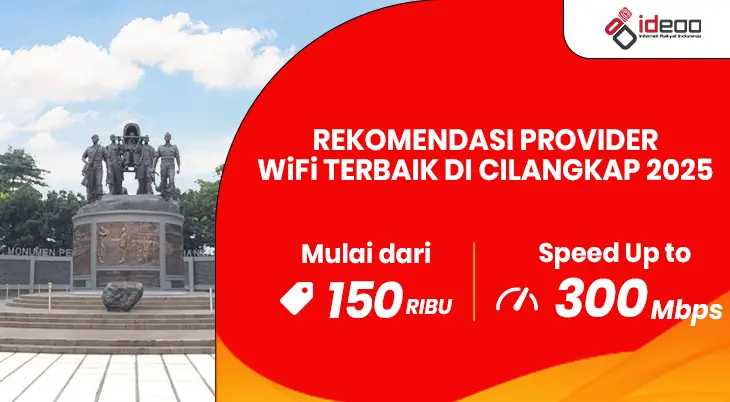 Ilustrasi visual paket internet rumah terbaik di Cilangkap tahun 2025 dari provider Ideoo, menampilkan simbol WiFi dan elemen digital modern.
