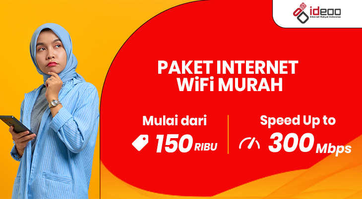 perempuan pikir untuk menikmati paket internet WiFi murah di rumah dengan koneksi cepat, stabil, dan hemat biaya.